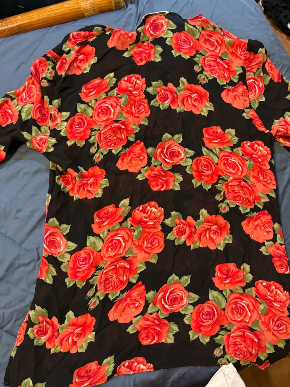 Valentino Black Button-Down Shirt with Red Rose Print